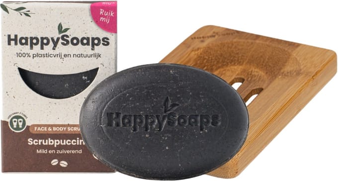 HappySoaps - Koffie Scrub Verwennerij Giftset – Face & Body Scrub + Bamboe Houder