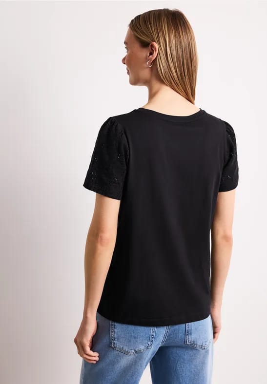 Shirt met ronde hals en kanten mouwen