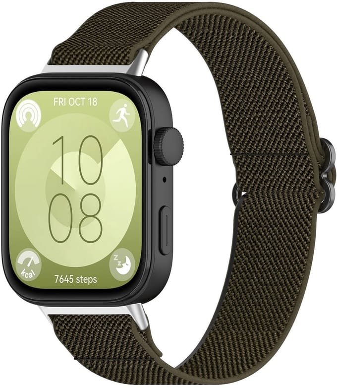 By Qubix - Elastische nylon band - Donkergroen - geschikt voor Huawei Watch Fit 5 / 4 / 3