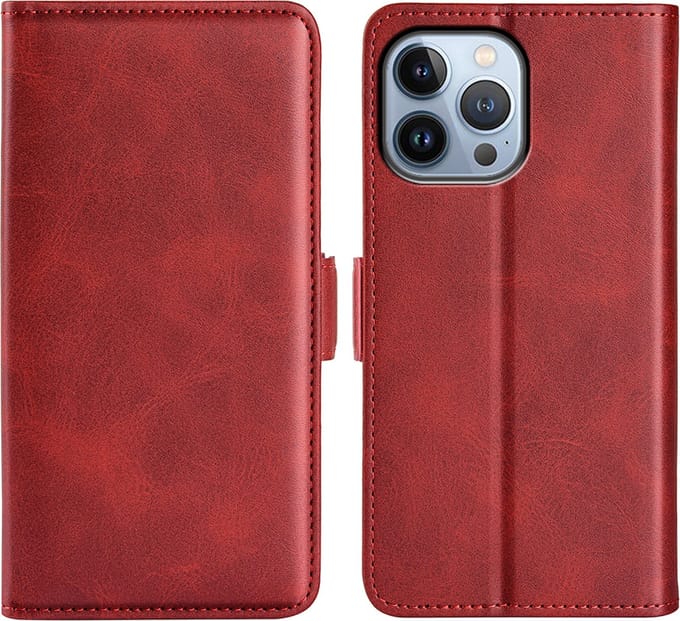 MobyDefend Hoesje - Geschikt voor iPhone 14 Pro - Luxe Wallet Book Case (Sluiting Zijkant) - Rood