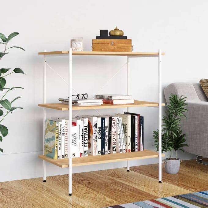 vidaXL - Opbergrek - 3-laags - 80x40x92 - cm - wit - en - eikenkleurig