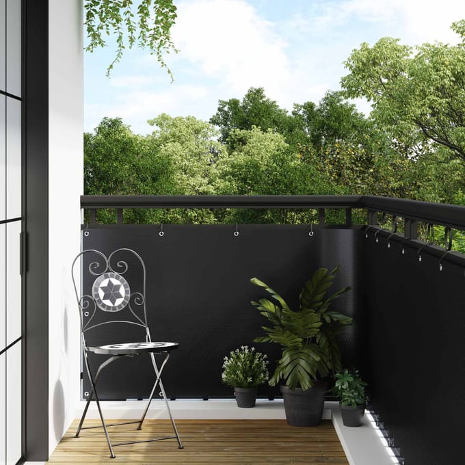 vidaXL - Balkonscherm - met - Oogjes - 300 - x - 80 - cm - poly - rattan - Zwart
