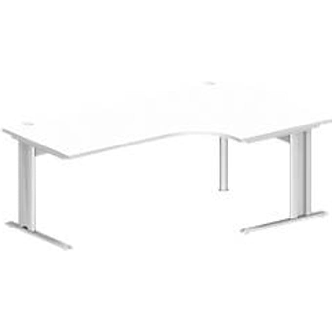 Schäfer Shop Pure hoekbureau PLANOVA BASIC, 90° hoek rechts, C-voet, B 2000 x D 1200/800 x H 717 mm, wit + kabelgoot