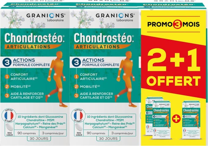 Granions Chondrostéo+ Articulations Verpakking van 3 x 90 Tabletten Inclusief 90 Gratis Tabletten