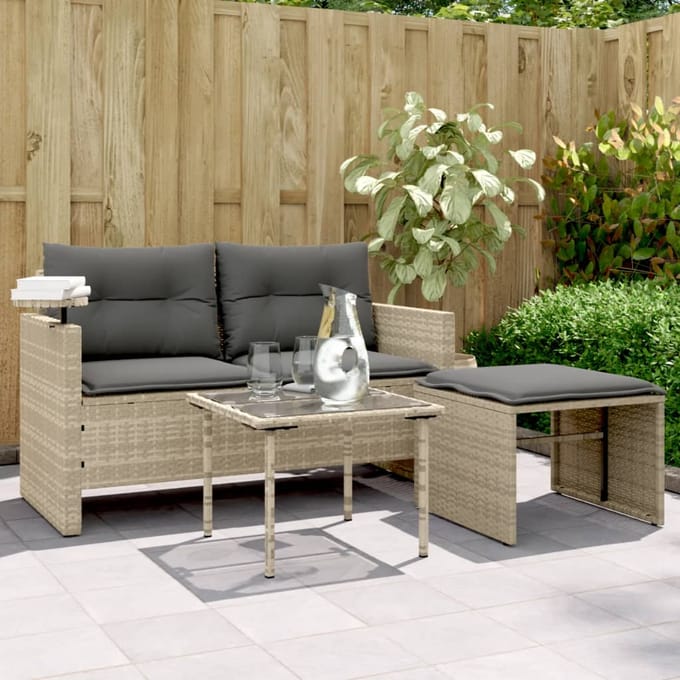 vidaXL - 3-delige - Loungeset - met - kussens - poly - rattan - lichtgrijs