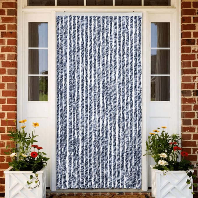 vidaXL - Vliegengordijn - 90x220 - cm - chenille - blauw, - wit - en - zilver