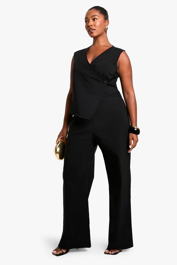boohoo Dames plus bengaline weste-jumpsuit | Black | Maat: 28