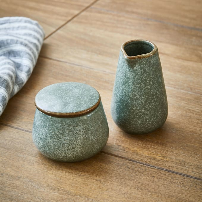 LOBERON Suikerpotje en melkkannetje Biarré turquoise/bruin