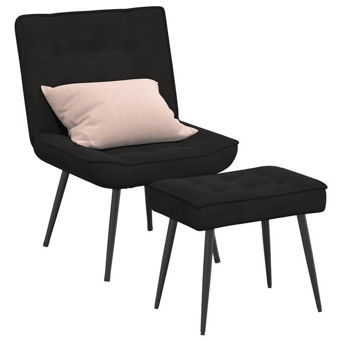 vidaXL - Relaxstoel - met - voetenbank - fluweel - zwart