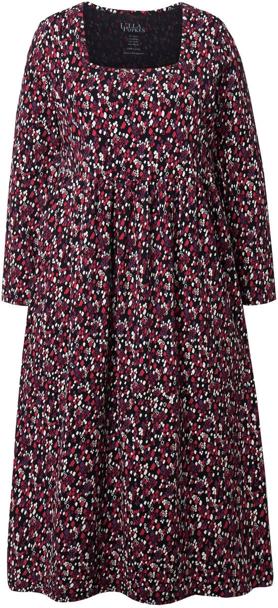Ulla Popken - Dames - Maxi-jurk A-lijn carréhals lange mouw - Robijnrood - Maat 54+