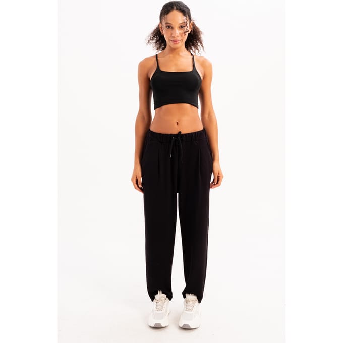 JUSTEVER Oversized Fit Elastische Taille Zakken Relaxte Pasvorm Zwarte Dames Joggingbroek - Flex