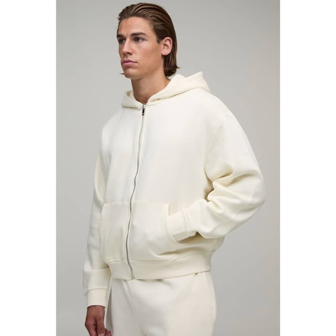 Boxy Zip Through Hoodie | Ecru | Size Small