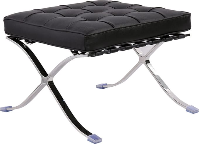 OHNO - Chicago - Leatherlook Lounge Poef - Zwart - Chroomkleur Poten
