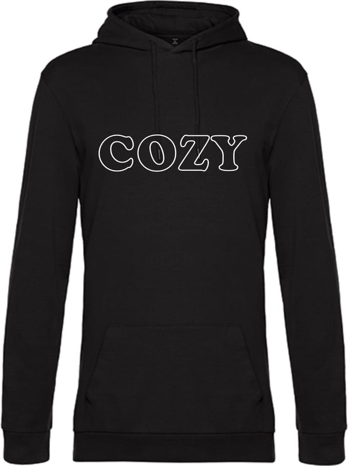 Hoodie - witte tekst COZY - ruimzittend - Large