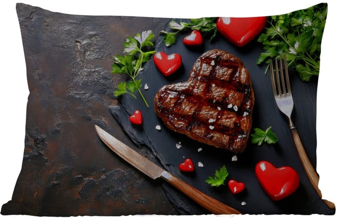 Buitenkussens - Tuin - Steak - Hart - Bestek - 50x30 cm