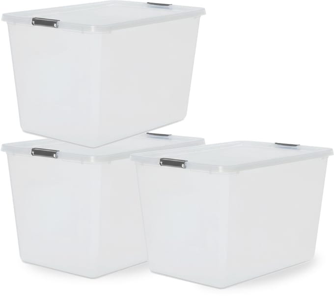 IRIS Storage Opbergbox met Clips - 60L - XXL Opslag - Stapelbaar -Kunststof - Transparant/Grijs - Set van 3