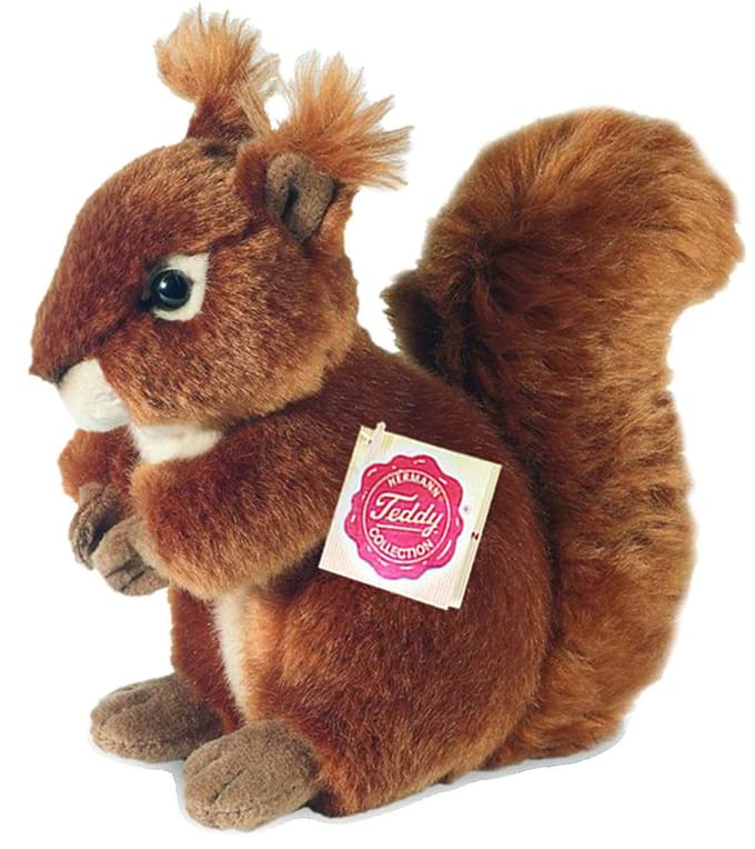 Hermann Teddy Knuffeldier Eekhoorn - zachte pluche stof - premium knuffels - rood - 17 cm