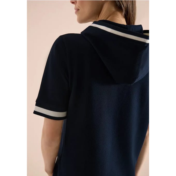 Shirt met korte mouwen, capuchon en geribde details