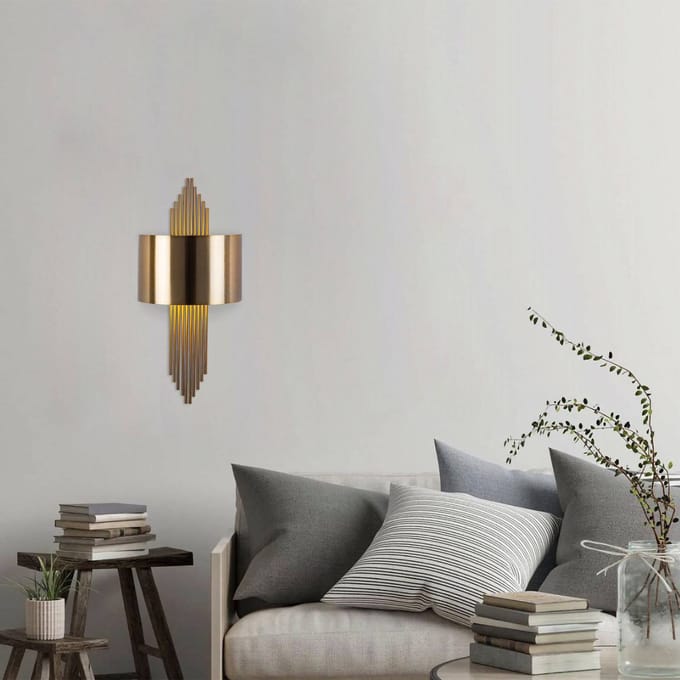 Opviq Wandlamp 619-A, goudkleurig antiek, metaal, hoogte 75 cm