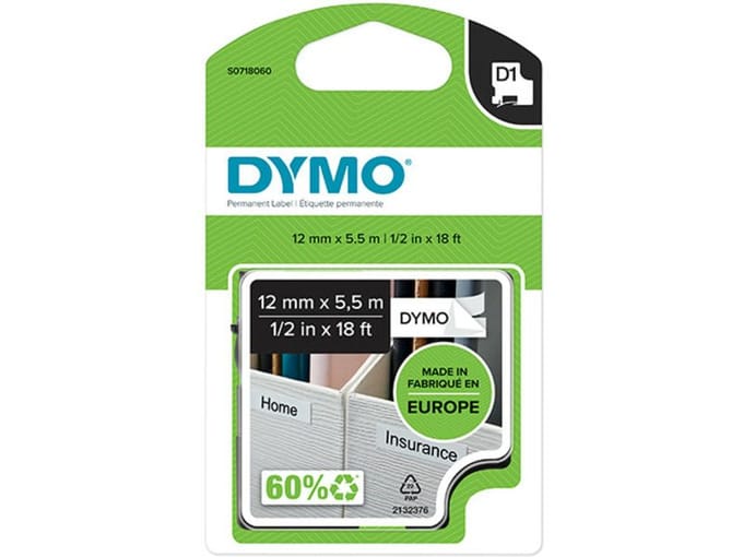 DYMO originele D1 Duurzame flexibele nylon labels | Zwarte Tekst op Wit Label | 12 mm x 5,5 m | zelfklevende etiketten voor de LabelManager labelprinter | gemaakt in Europa