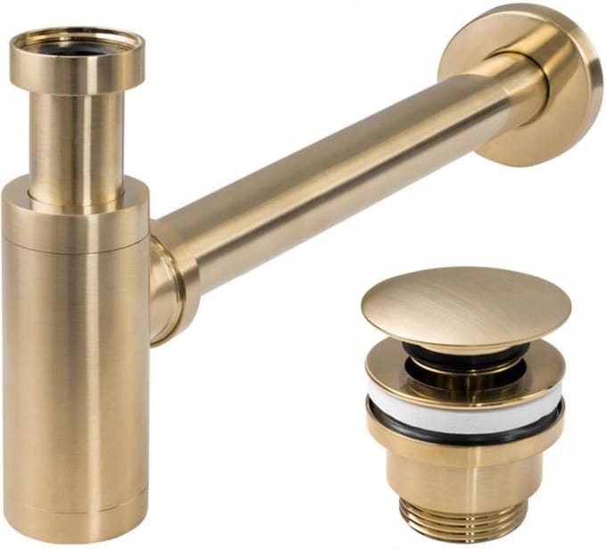 REA Wastafelsifon met afvoerplug - Geborsteld Goud