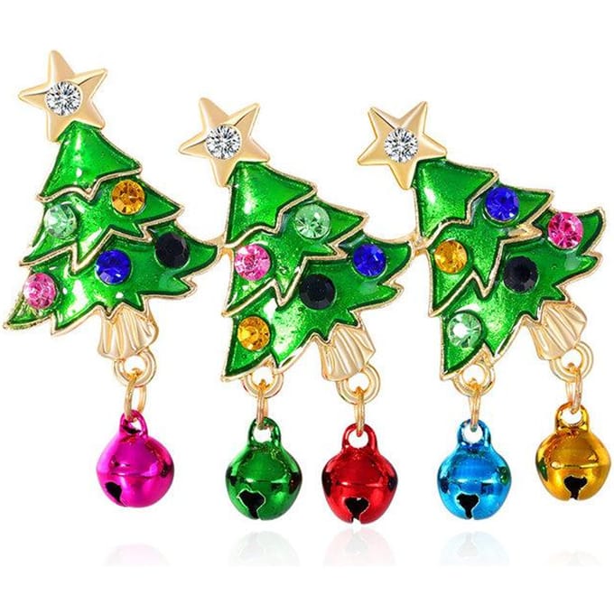 Broche Cloche Arbre de Noël Fête Strass Peinte Goutte d'Huile Broche Série Noël Accessoires Vêtements Épingle green