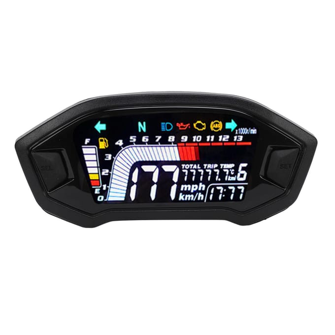 DC 8‑12V Motorfiets Snelheidsmeter Kilometerteller Toerenteller Meter Digitale Dashboard Universeel voor 1 2 4 Cilinder Motorfietsen Single dashboard black