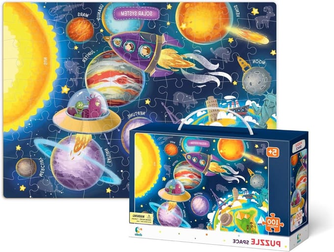 Ruimte Puzzel - Educatieve Puzzel Kosmos - Leren over planeten - 100 stukjes karton - 46 cm x 64 cm