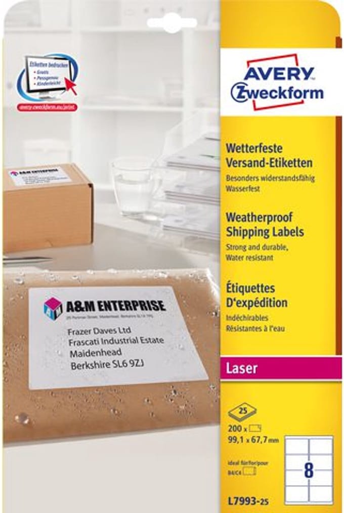 Etiket Avery 99 - 1x67 - 7mmt 25 vel 8 etiketten per vel wit