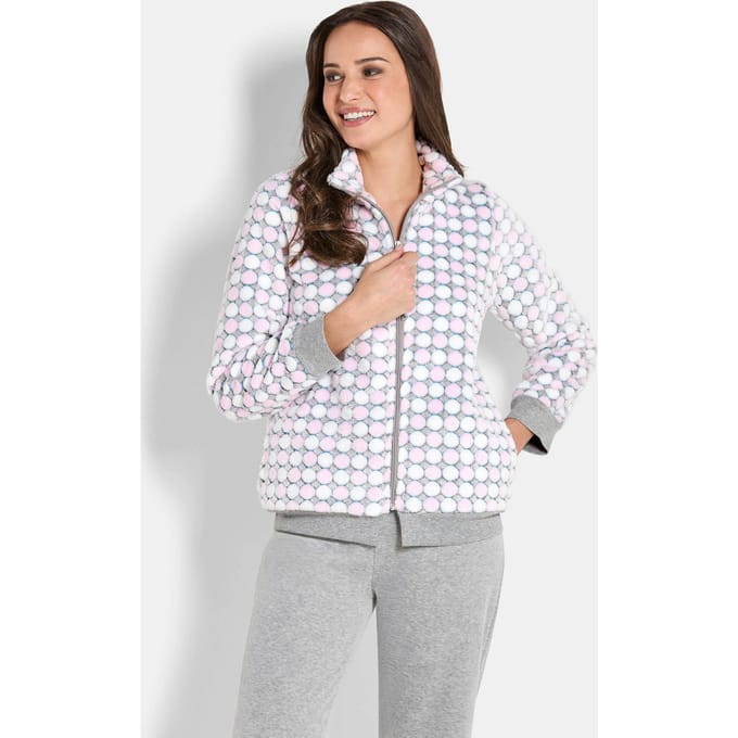 Fleecejack met groot 3D-stippenpatroon - grijs / rosé / wit - Gr. 42 van Goldner Fashion