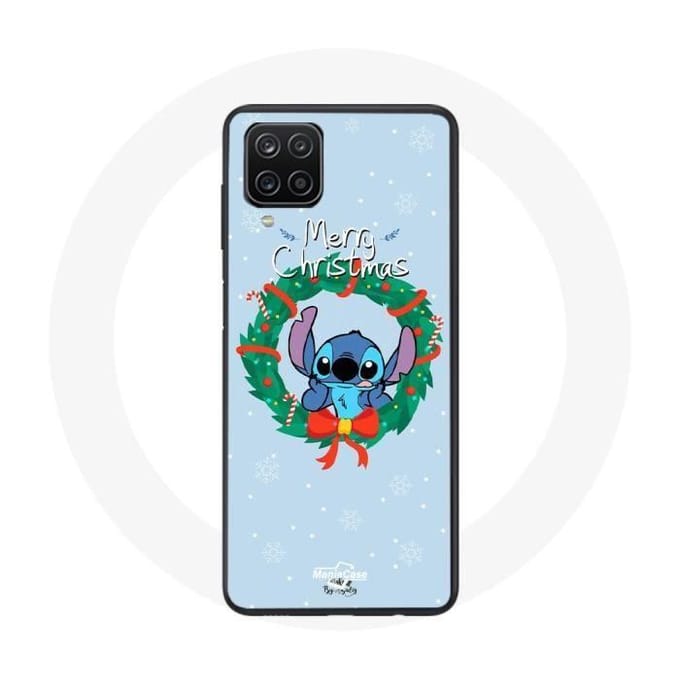 Coque pour Samsung Galaxy A12 Stitch neige joyeux Noël bleu