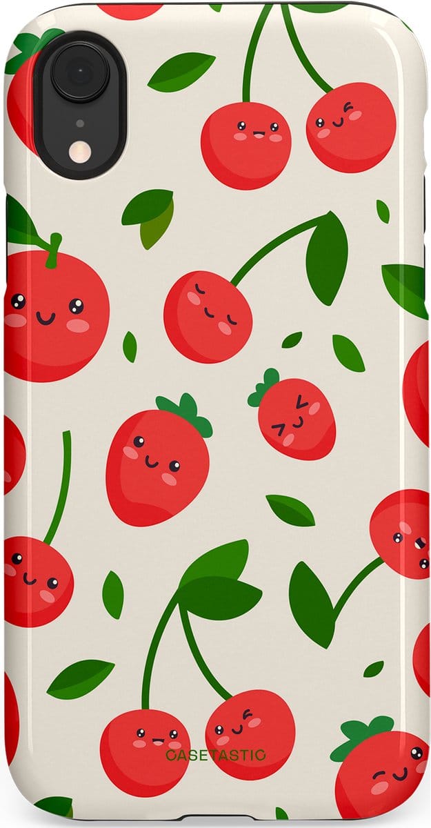Casetastic hoesje geschikt voor Apple iPhone XR - Dubbellaagse bescherming - Knappe Kers - Fashion Case - Crème Rood Wit Groen