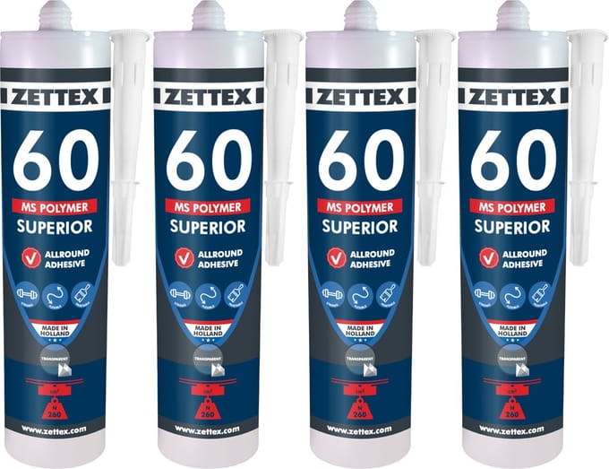 Zettex MS 60 Polymeerkit Superior - Montagekit – Lijmkit – Afdichtkit - Binnen & Buiten - 4x 290ml – Transparant