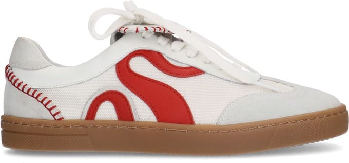 Sacha - Dames - Witte suède sneakers met rode details - Maat 36