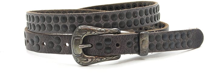 Damesriem grijs met studs - 2 cm breed - Leer - Smalle riem - Stoer - Maat 85