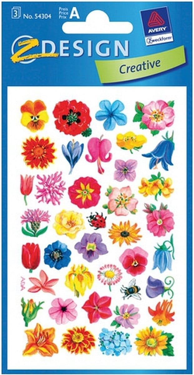 Avery hobby en knutsel stickers - Bloemen deco - kinder/hobby stickers - 3x vellen