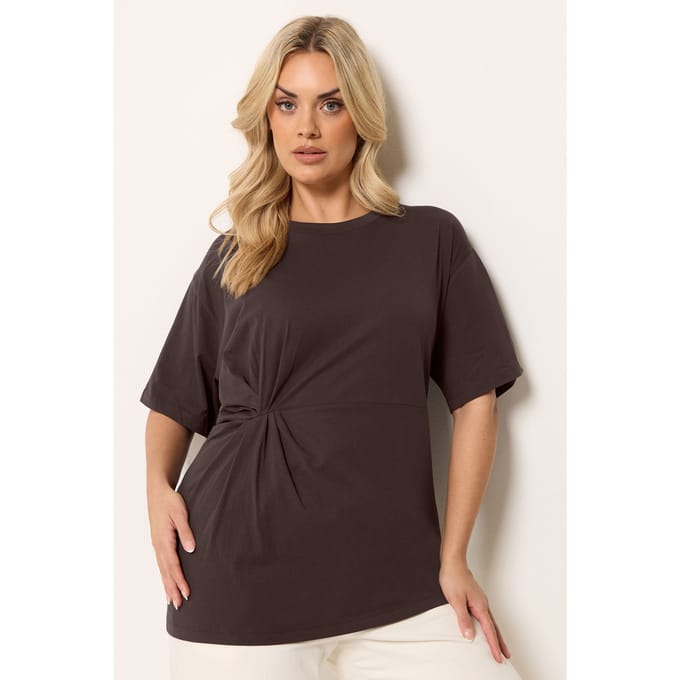 Yours Chocoladebruin Tshirt Met Gedraaide Voorkant Size 50-52