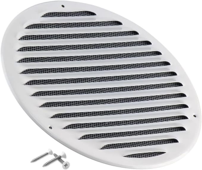 Rond Ventilatierooster 200mm Wit met Insectengaas - Plaatstaal Luchtrooster