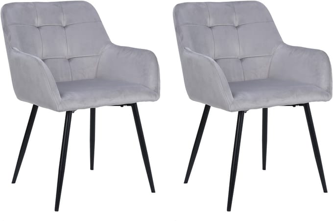 Bostony| Eetkamerstoel 2-pack lichtgrijs fluweel