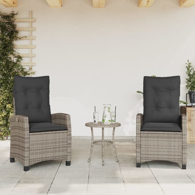 vidaXL - 3-delige - Bistroset - met - kussens - poly - rattan - grijs