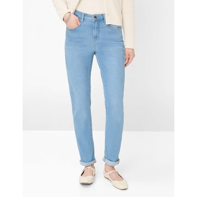 Brax Dames Jeans  Style CAROLA USED LIGHT BLUE, denim lichtblauw, maat 38