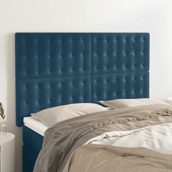vidaXL - Hoofdbord - donkerblauw - 144x5x118/128 - cm - fluweel
