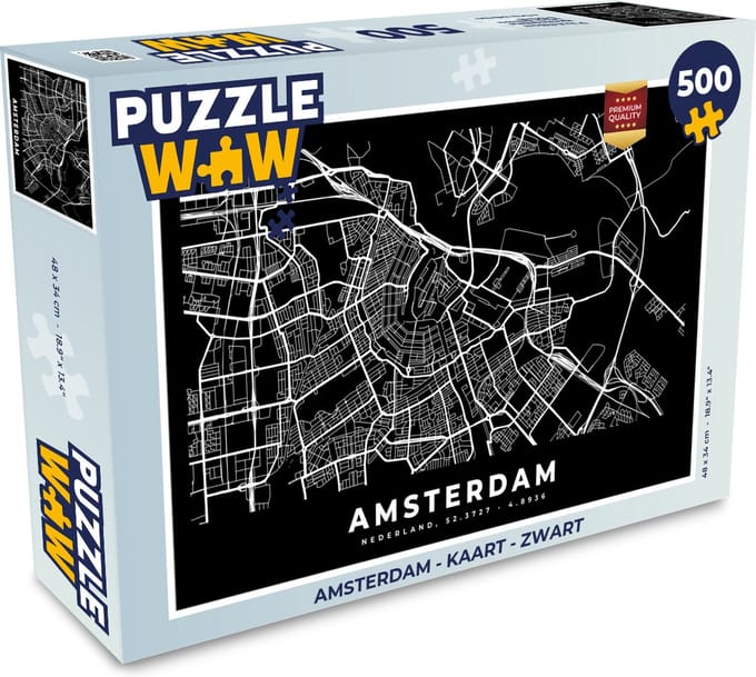 Puzzel Amsterdam - Kaart - Zwart - Legpuzzel - Puzzel 500 stukjes