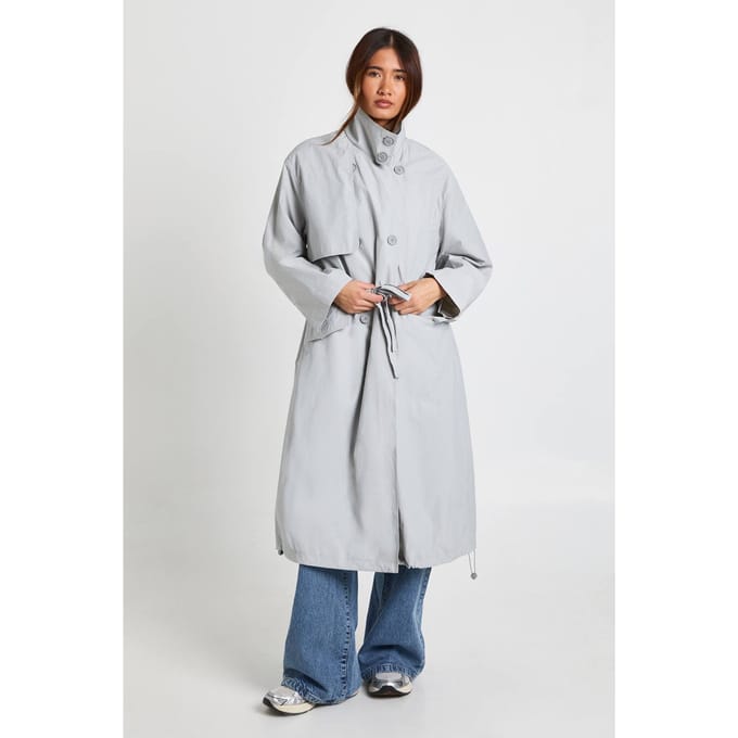boohoo Dames Getextureerde Trenchcoat Met Getailleerde Taille En Trechterhalskraag | Grey | Maat: 12
