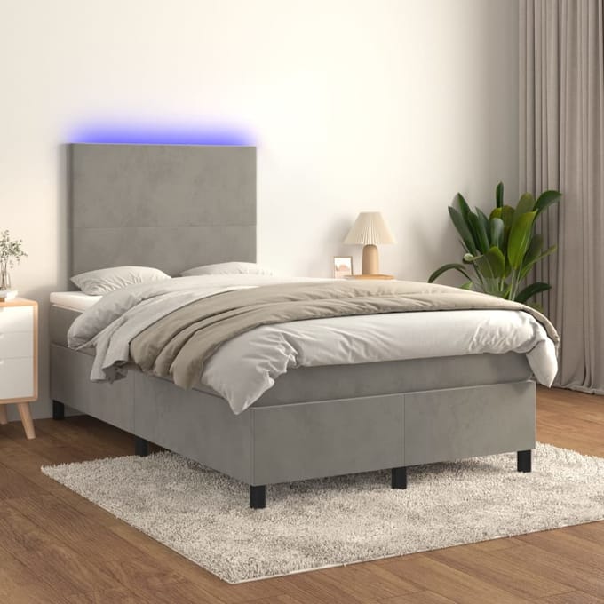 vidaXL - Boxspring - met - matras - en - LED - fluweel - lichtgrijs - 120x200 - cm