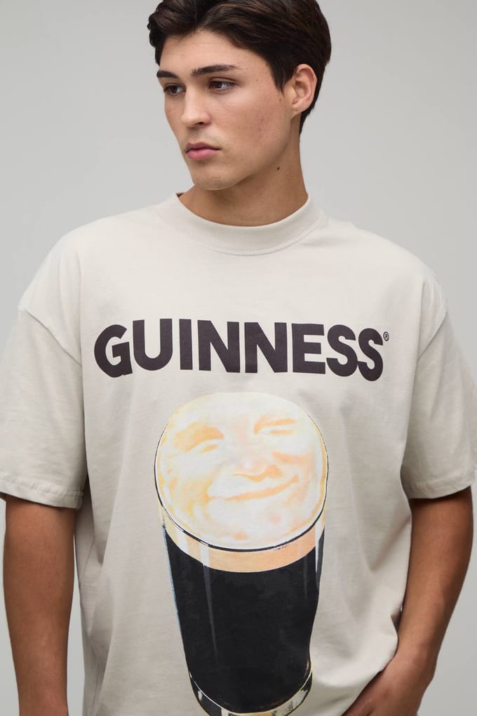 Oversized Guinness Pint Licentie Print T-shirt | Stone | Size Large