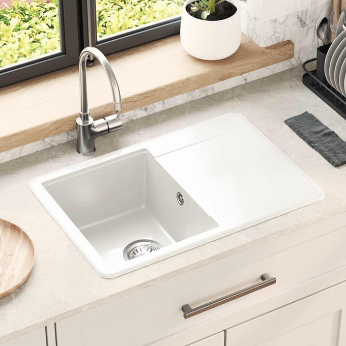 vidaXL - Wasbak - 80% - Kwarts - en - 20% - Hars - 670 - x - 460 - mm - Wit