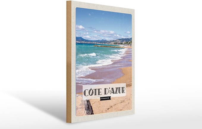 Holzschild Reise 30x40cm Cote d'Azur Frankreich Meerblick