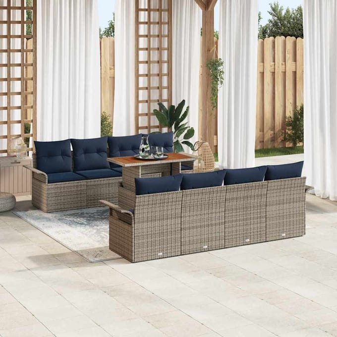 vidaXL Tuin Sofa Set 9 st Grijs Poly riet