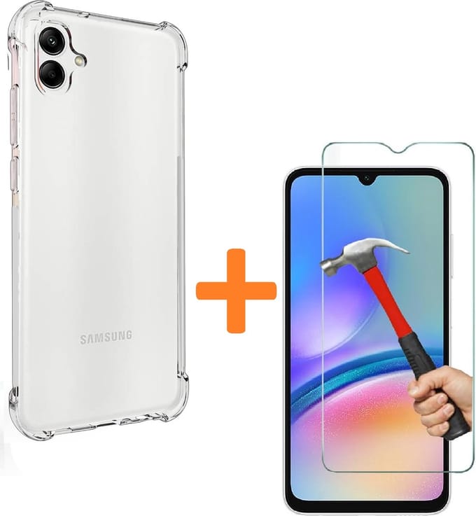Anti-Shock silicone hoesje met 2 Pack Tempered glas Screen Protector Geschikt voor: Samsung Galaxy A05